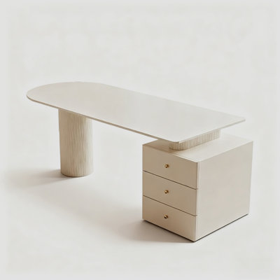 Cream Style Rock Slab  Wrought Iron Desk