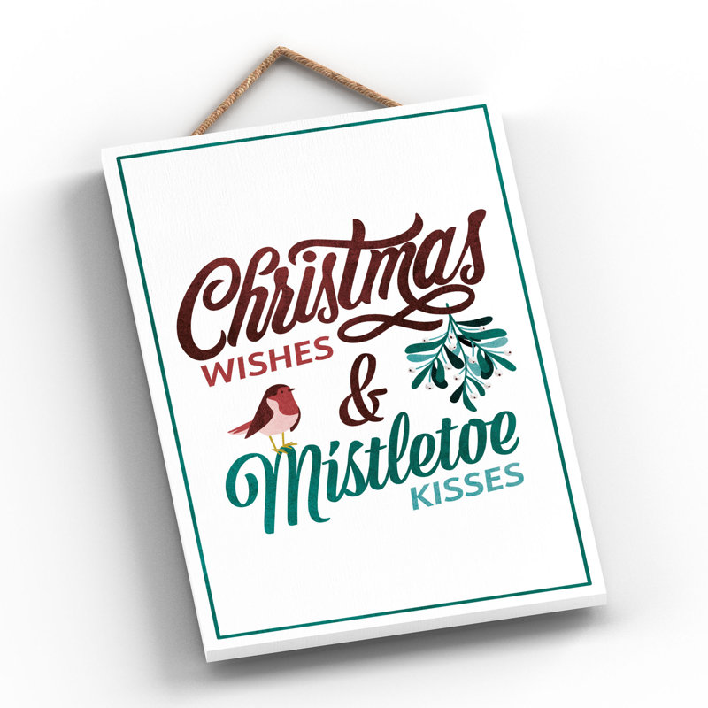 Wishes Kisses Wooden Hanging Plaque, 28.5cm H x 18.5cm W x 0.9cm D