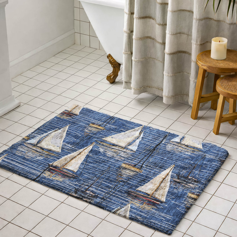 Premium Machine Washable Dream Shag ADS153 Sailboat Rug, Navy, 2'6" x 3'10"