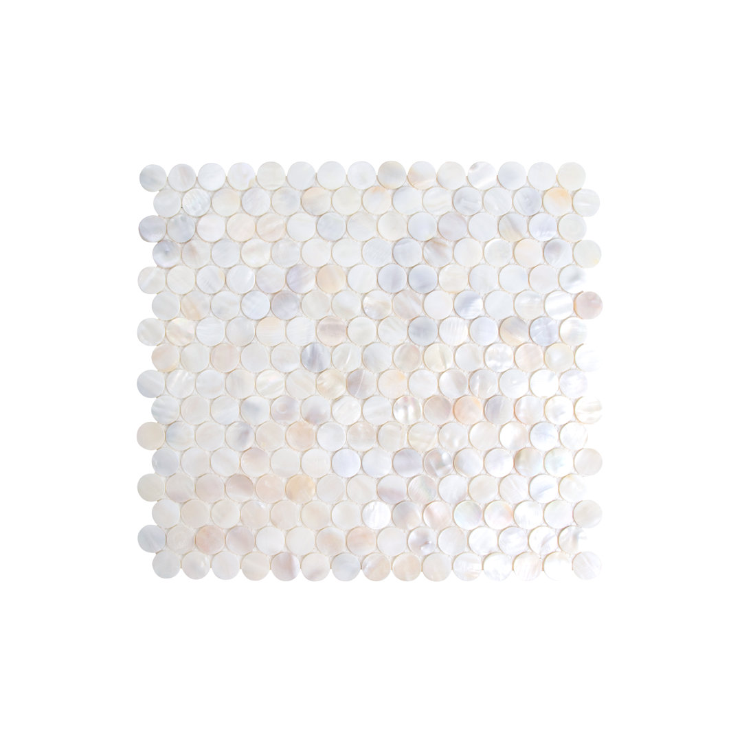 Mother of Pearl 0.8" x 0.8" Seashell Penny Round Mosaic Sheet (Set of 11) WS Tiles® 