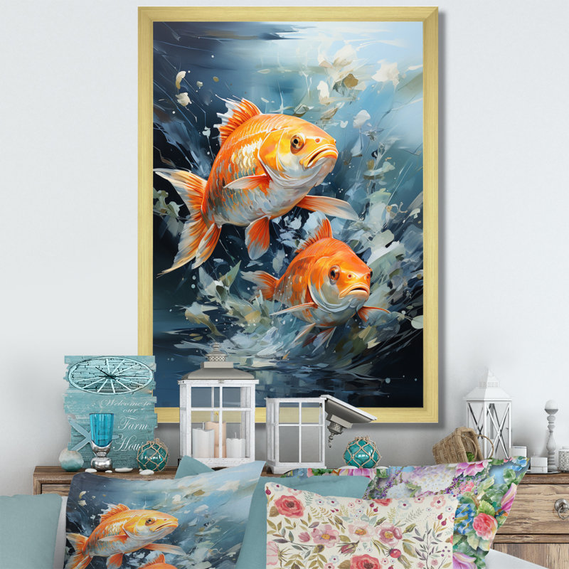 «Fishing Carp Collage II», reproduction sur toile, Encadrement doré, H 20 po x l 12 po x P 1 po
