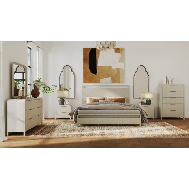 Croskey 6-Piece Bedroom Set With Panel Bed, Dresser, Mirror, Two Nightstands, And Chest In Light Gray, King Size, King