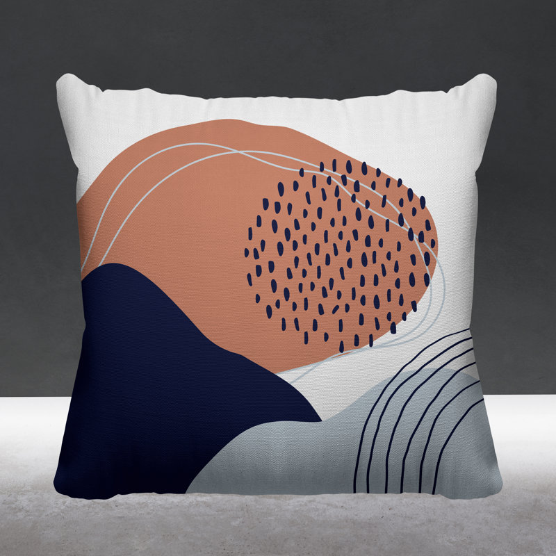 Coussin décoratif intérieur / extérieur Mid-Century Cyn, L 15 po x H 15 po, Saumon / bleu marine