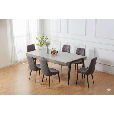 Modern Industrial Dining Set with Rectangular Table and Eight Cushioned Chairs