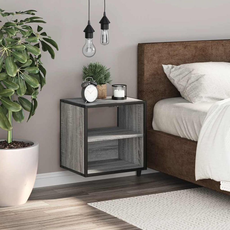 40cm W Metal Bedside Table, Grey Sonoma, 2
