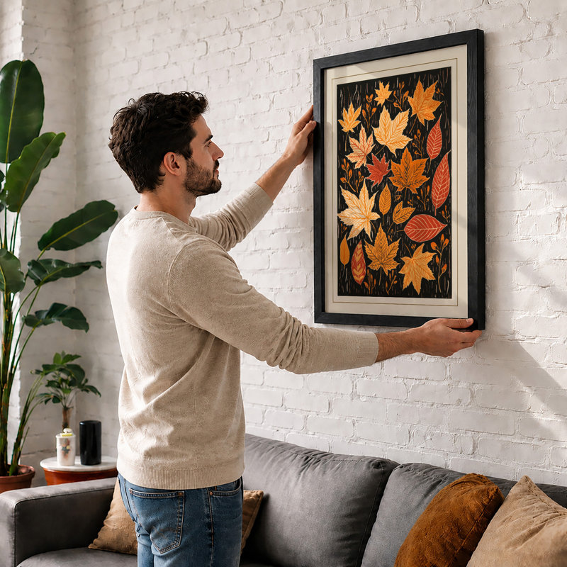 Autumn Leaves Botanical - Framed Print, A4 - 29.7 x 21.0 cm, Oak