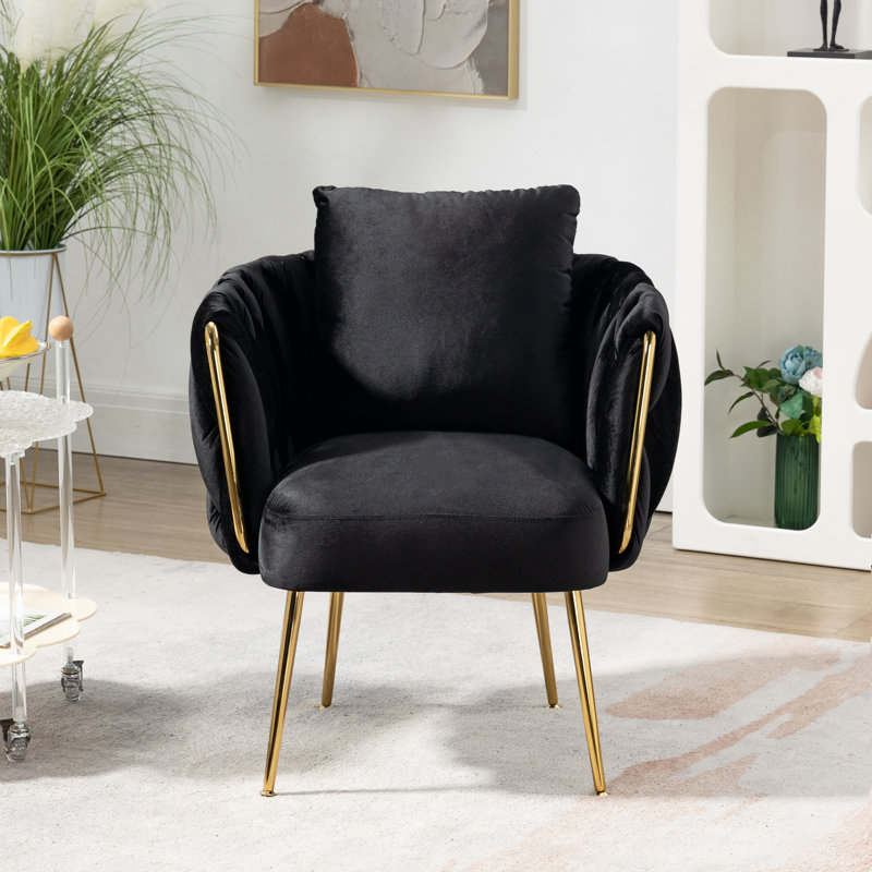 Fauteuil en velours capitonné Elandus, Velours noir
