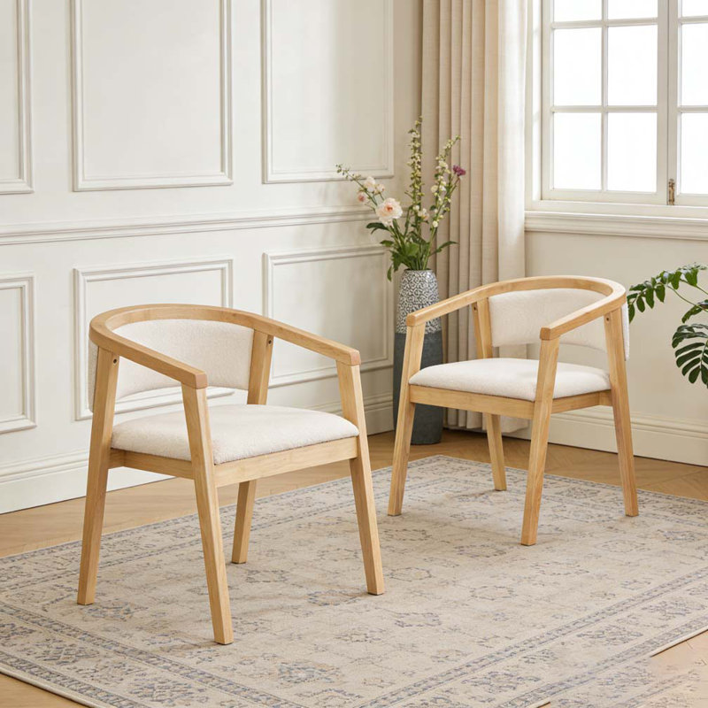 Chaise de salle à manger avec accoudoirs, Beige, chêne