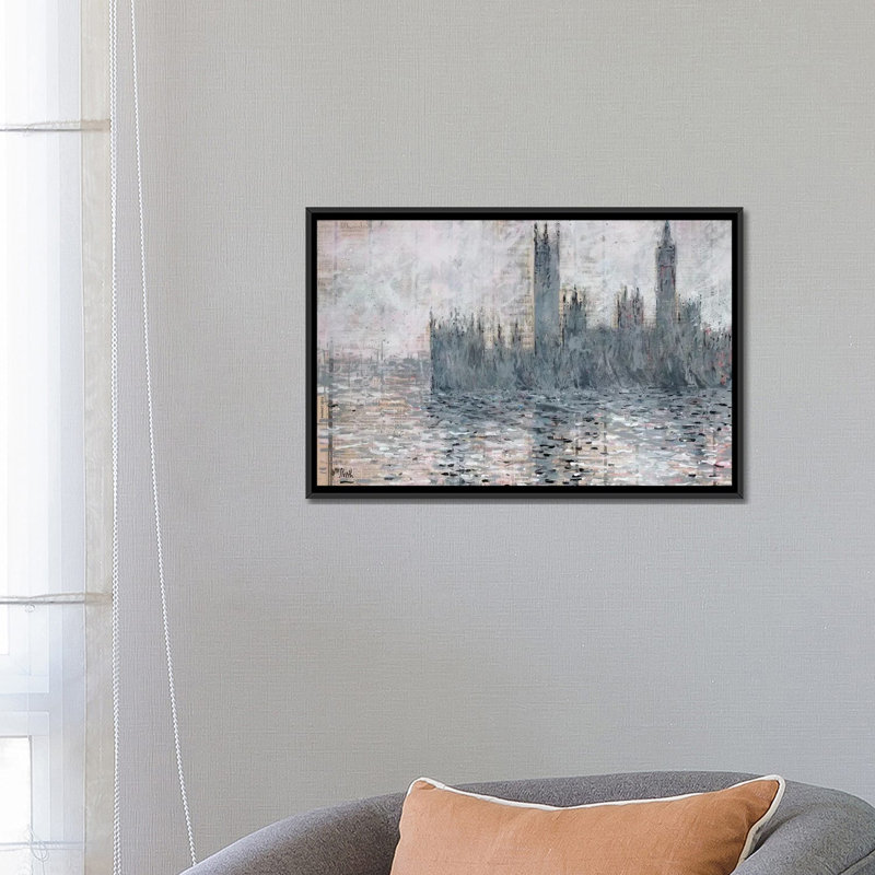« westminster gray », reproduction sur toile, H 18 po x l 26 po x P 1,5 po, Toile avec cadre noir, Pas de tapis