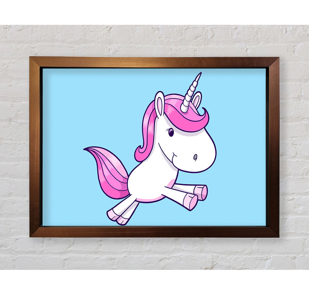 Gerahmtes Leinwandbild Leaping Unicorn Pink