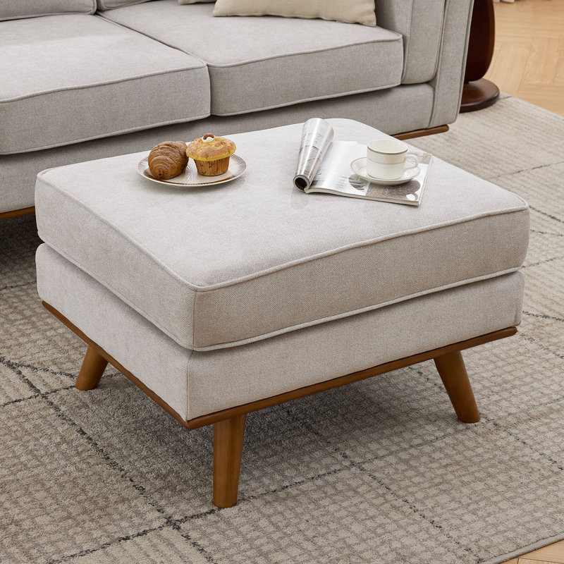 Inayat 29.7''W Upholstered Ottoman, Chenille - Khaki