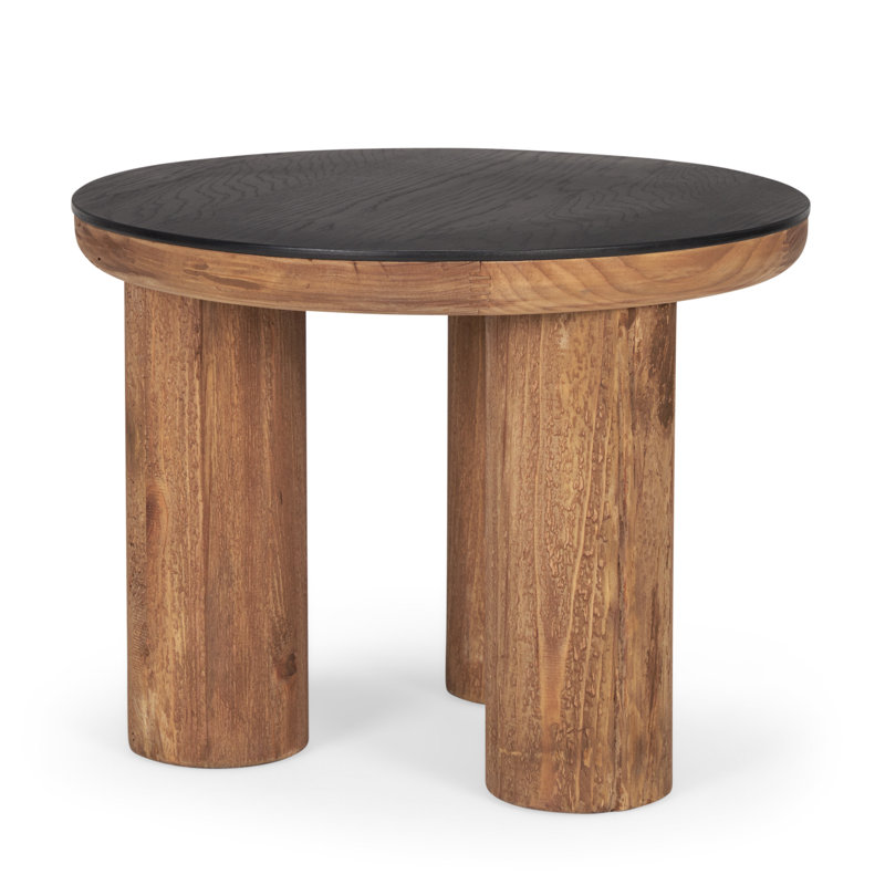  Table de bout ronde industrielle en bois recyclé brun et noir 18 po