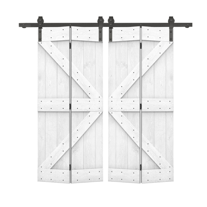 Portes de grange en bois massif 84 po avec quincaillerie d'installation Beatriz, 48 po x 84 po, Blanc