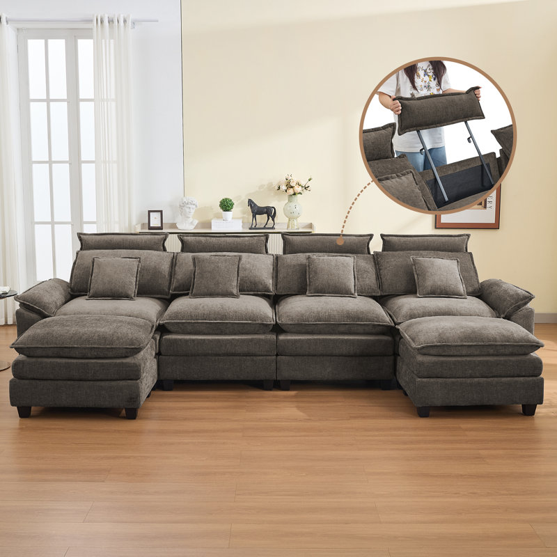 Canapé modulaire en L surdimensionné en L de 103 po avec repose-tête et repose-tête Kingsbridge, Chenille brun, 4