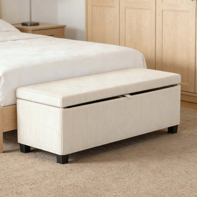 Banc de rangement en velours côtelé avec structure en acier