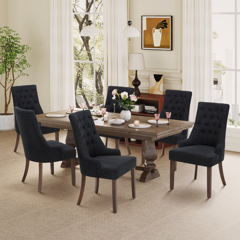 51cm H Tufted Fabric Upholstered Side Chair, Black