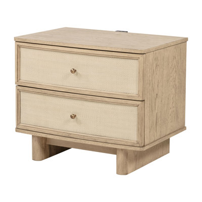 2-Drawer Nightstand Bedside Table Beige Oak