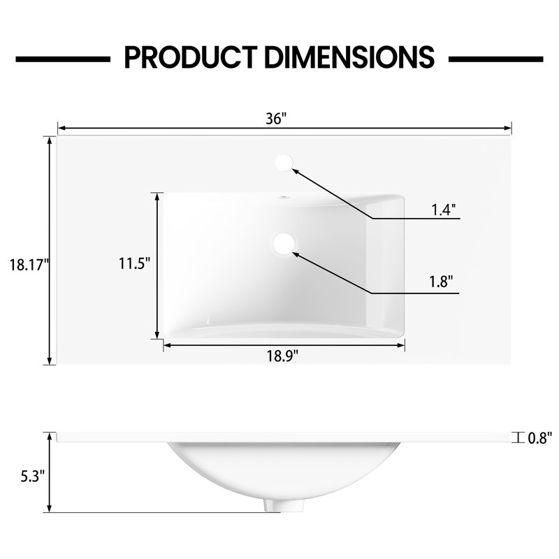 Modern Resin 36" Bathroom Vanity Top