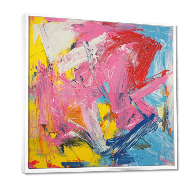Odelin rose rouge, peinture abstraite Fight I - art mural abstrait, Impression encadrée flottante, H 16 po x l 16 po, Blanc