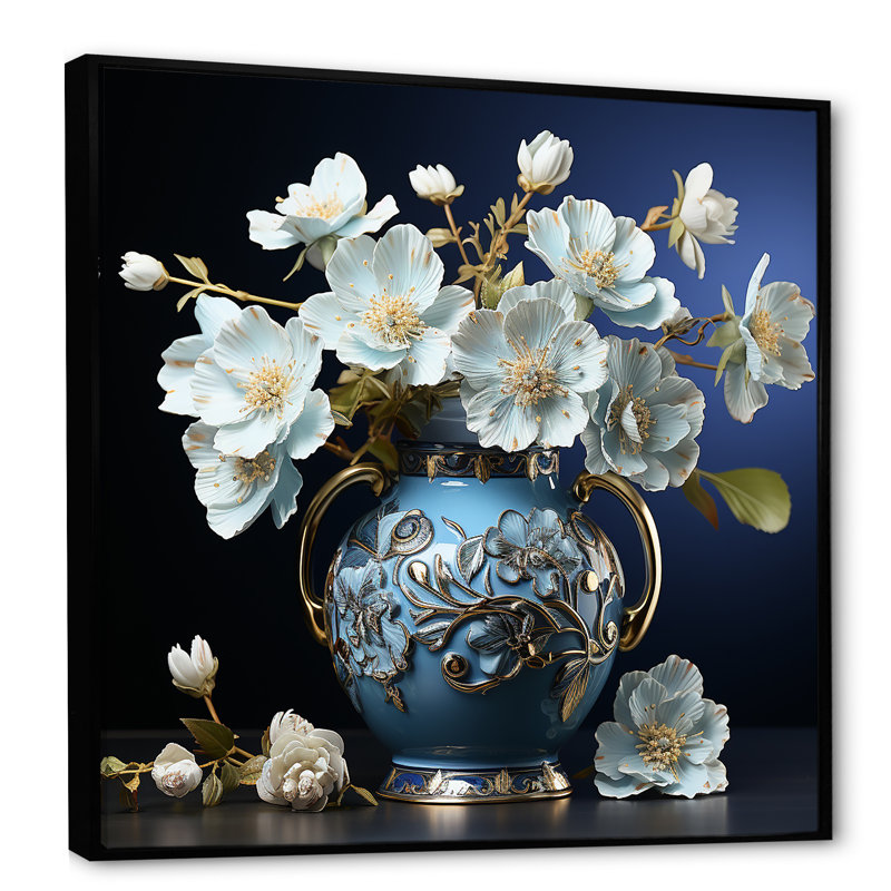 Arrangement de fleurs d'hibiscus blanc sur toile, Cadre flottant noir, H 24 po x l 24 po x P 1 po
