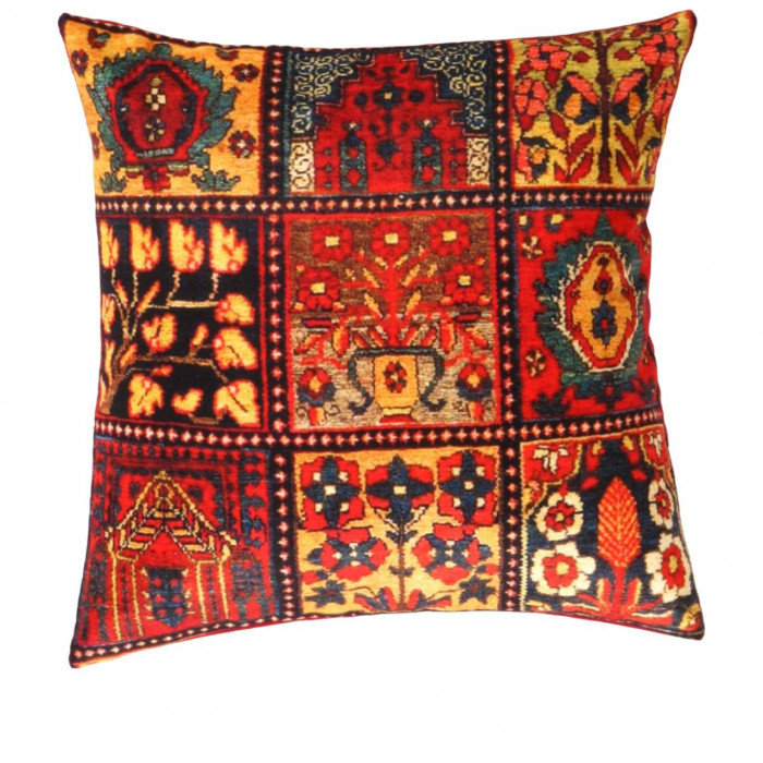 Square Accent Pillow, Rust/Gold/Black/Malibu