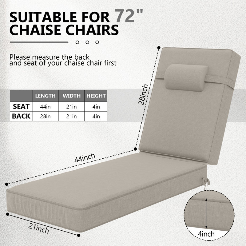 Outdoor Olefin Chaise Lounge Cushions, Flaxen, 44" W x 21" D