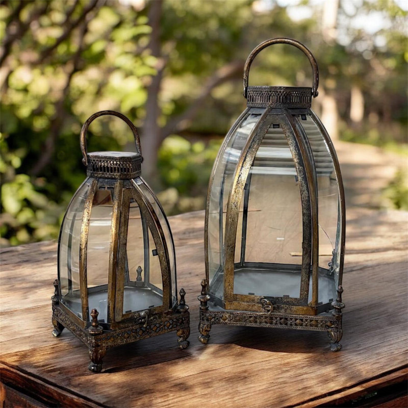 Stylish 44cm Metal Lantern Set of 2 - Distressed Candle and Fairy Light Lanterns for Indoor & Outdoor Home and Garden Décor