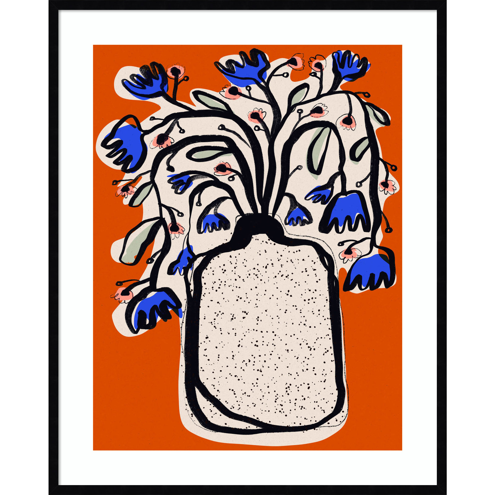 Lovely Flower Bouquet (orange Version) by Treechild Wood Framed Wall Art Print, Black , 41" H x 33" W