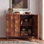 Meuble d'appoint géométrique à 2 portes en bois d'acacia de style Mid-Century avec étagères réglables-1927312520