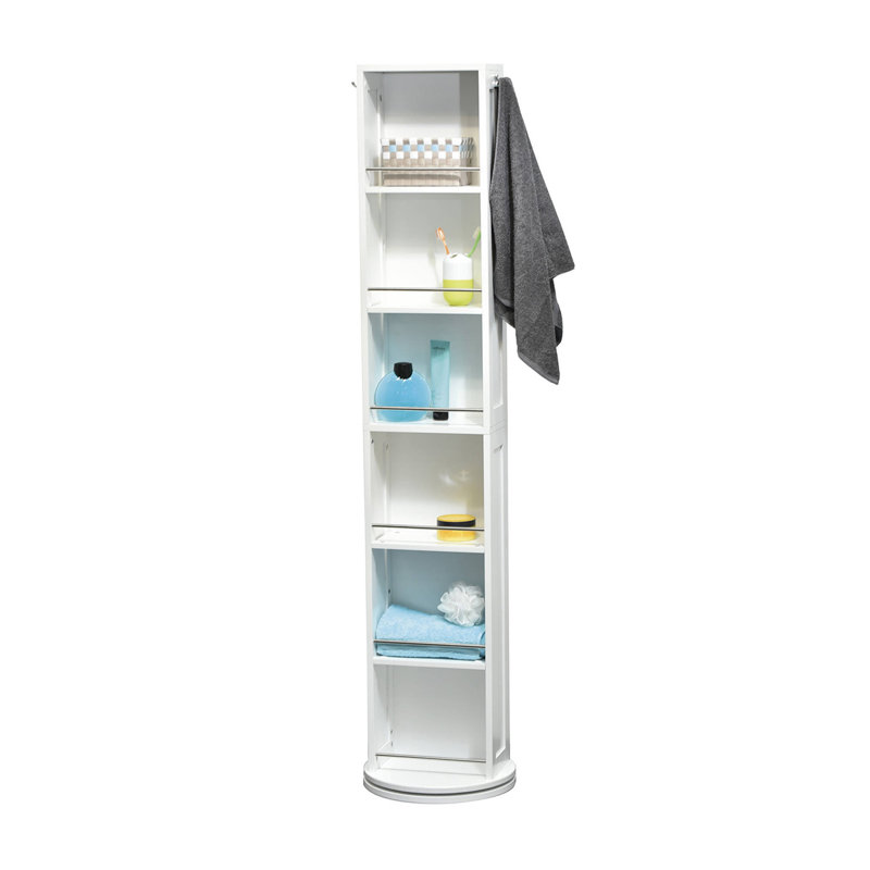 Rotating Bathroom Storage Cabinet with Full-Length Mirror, 360-Degree Swivel, White