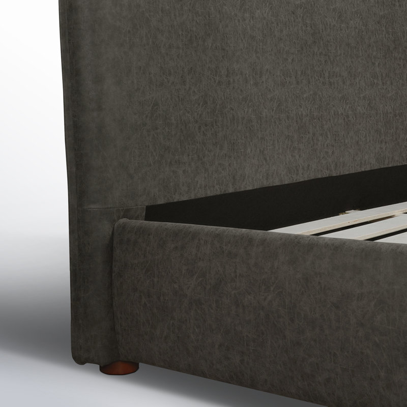Timothy Upholstered Low Profile Platform Bed, Queen, 45.5, Dark Grey Faux Leather