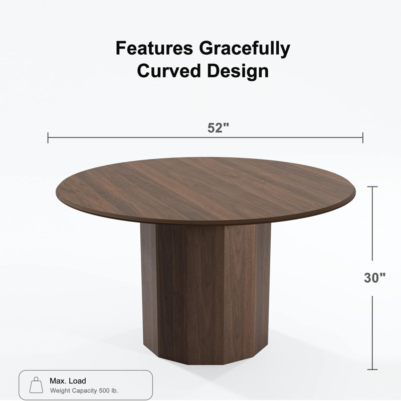 Table de salle à manger en bois massif, H 30 po x L 52 po x l 52 po, Noyer