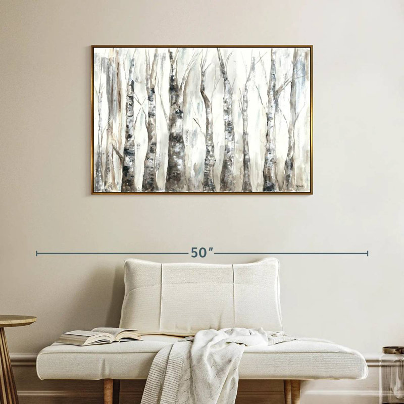 Winter Aspen Trunks - neutre, Cadre flottant doré, 40 po x 27 po