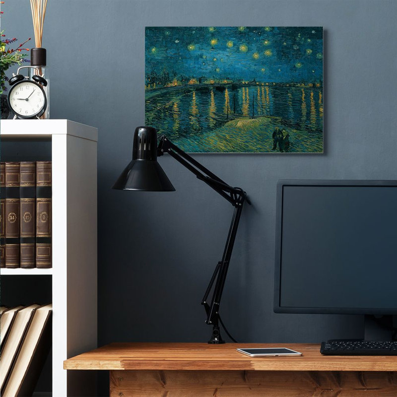 «Classic Starry Night over the Rhone Van Gogh» par Vincent Van Gogh, reproduction d'art graphique, H 24 po x l 30 po x 1,5 po