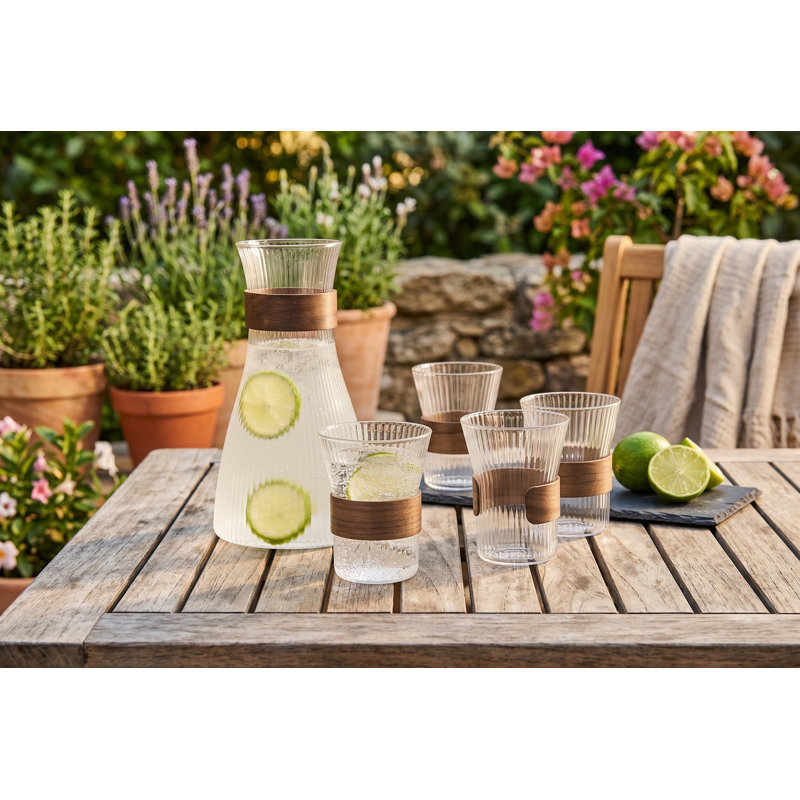 Ensemble de pichet en verre 5 pièces LUMA, carafe à eau 1,5 L avec couvercle et 4 verres assortis de 330 ml, service de boisson moderne pour jus, thé glacé et eau