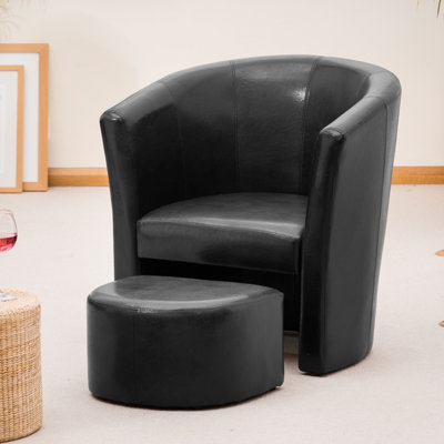 Hicks Faux Leather Barrel Chair With Footstool