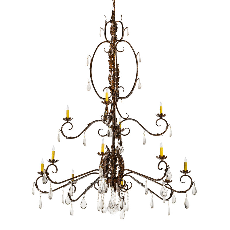 Lustre empire de style bougie à 12 lumières avec détails en cristal Azaleigh