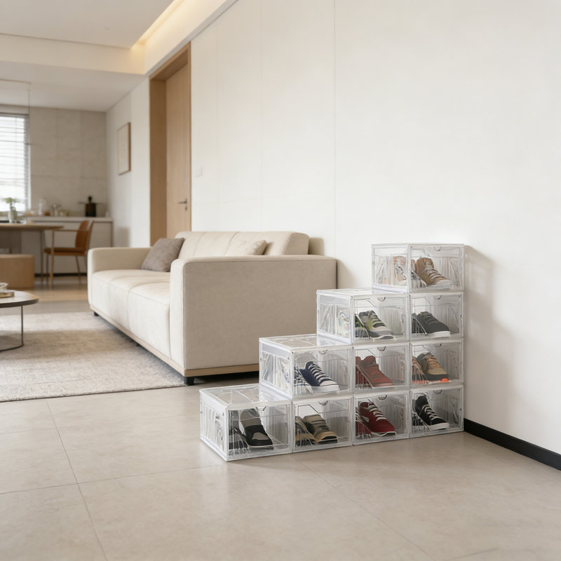 Boîte de rangement transparente pour chaussures empilable