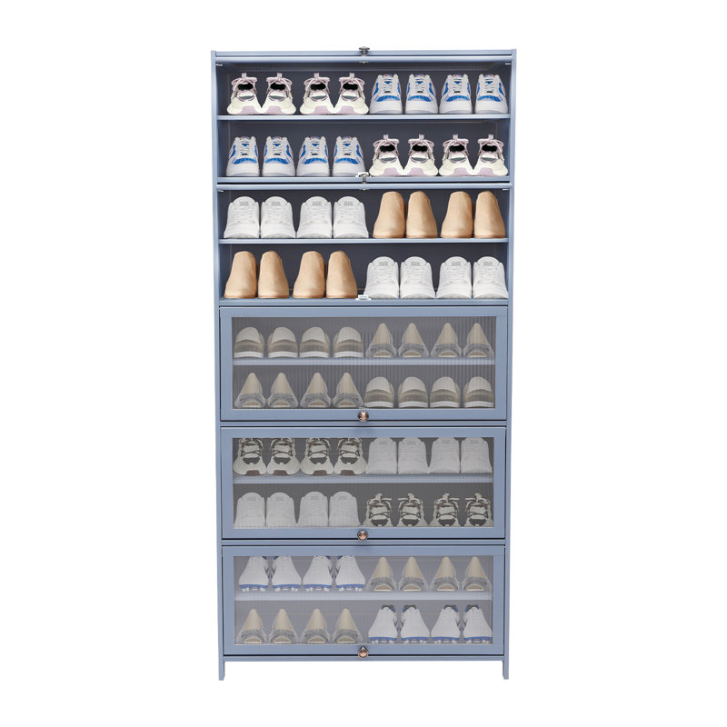 Armoire de rangement pour chaussures 35 paires empilables, Bleu-gris