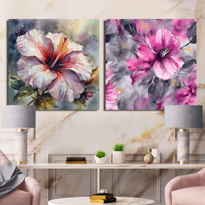 Petals Of Purple Green Hibiscus - Floral Hibiscus Square Collage Set Of 2