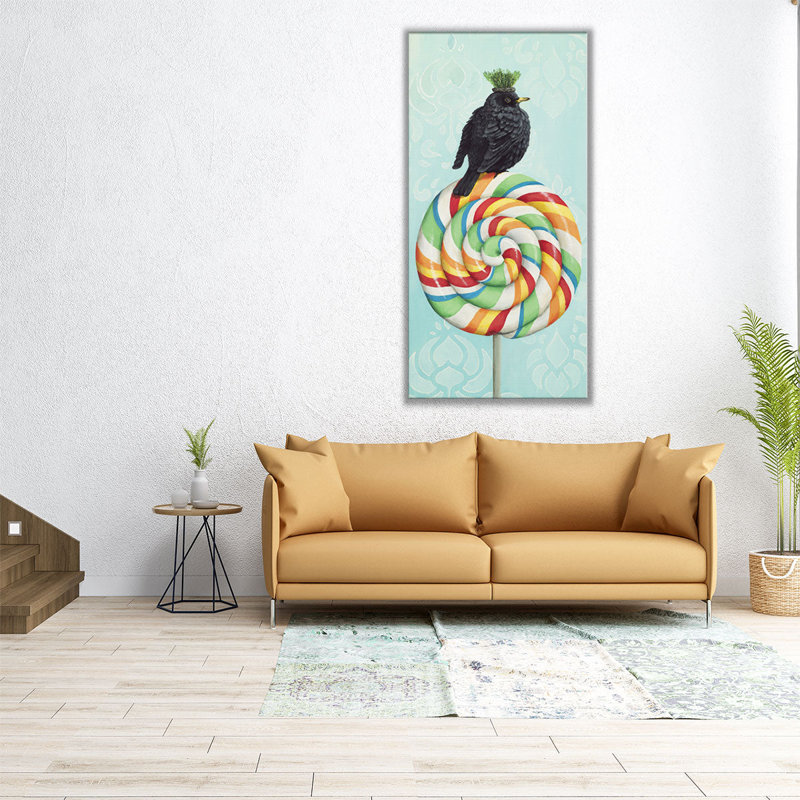 Chonky Bird on a Lollipop - Canvas Print Wall Art, 36" H x 18" W
