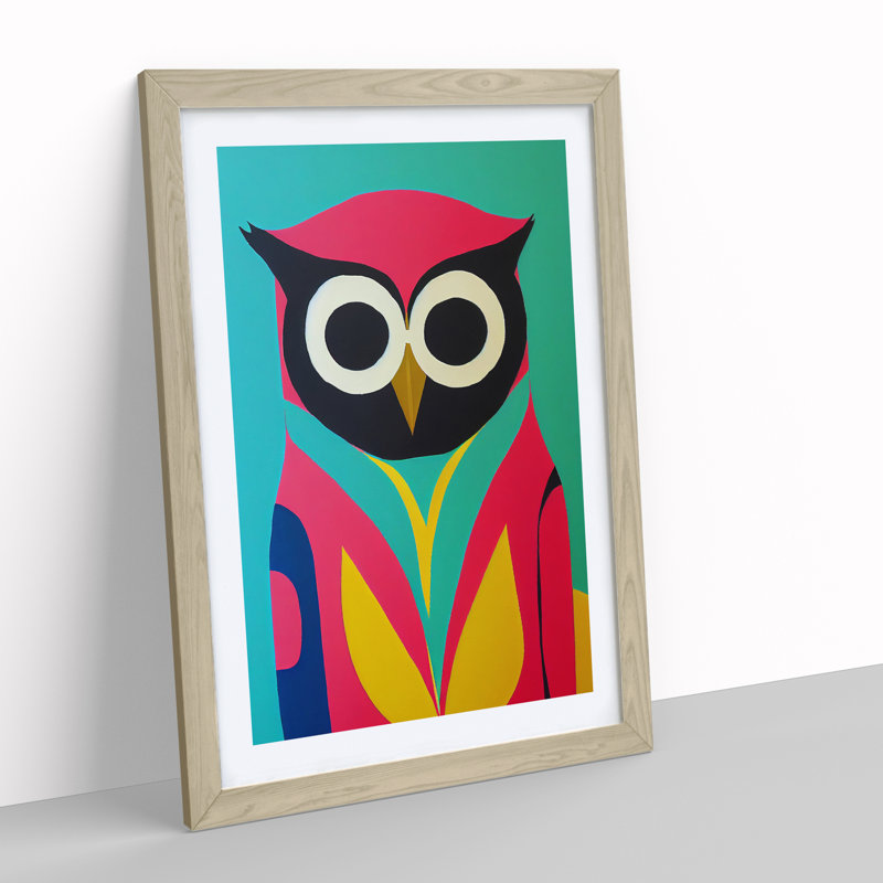 Colourful Abstract Owl No.2 - Single Picture Frame Print, 34cm H x 25cm W x 2cm D, Oak