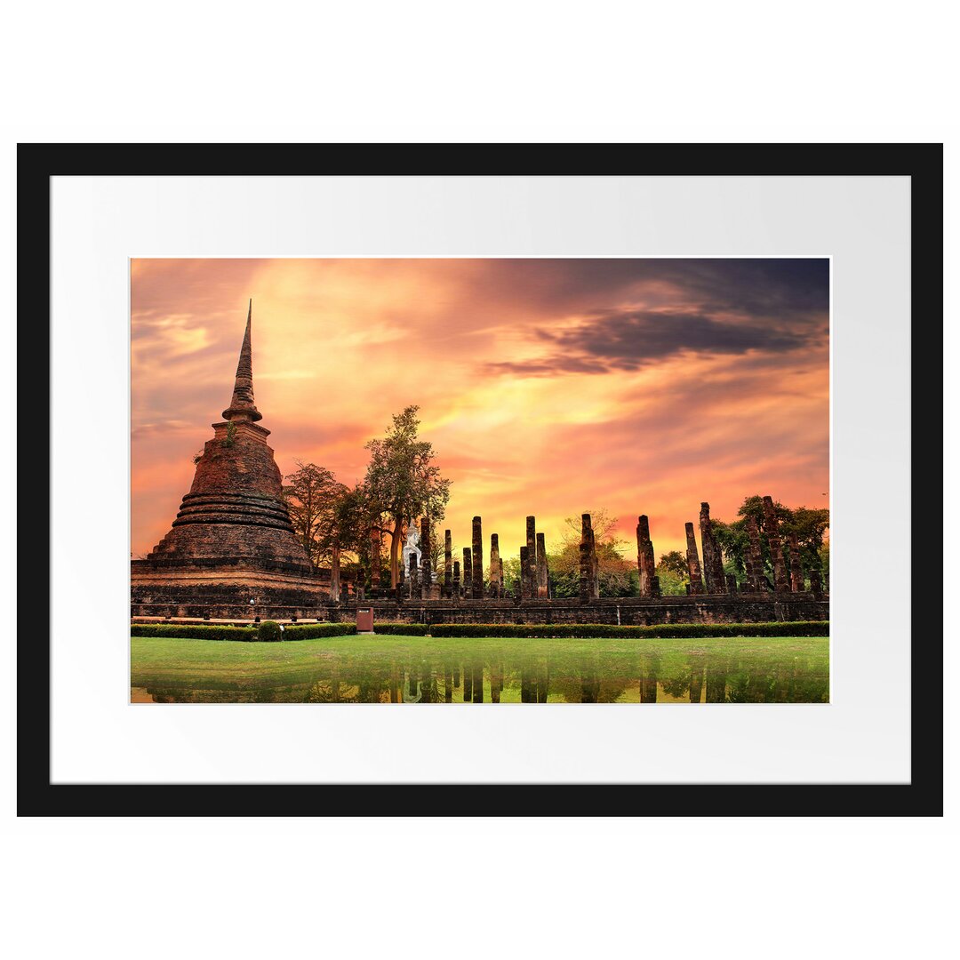 Gerahmtes Poster Buddha Tempel im Sonnenuntergang