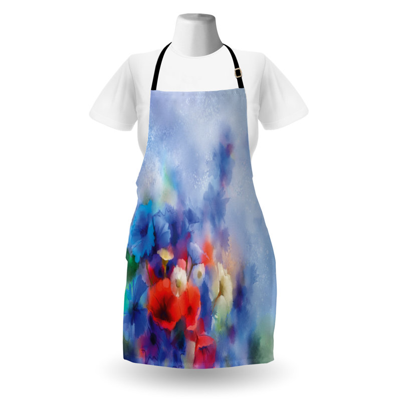 Tablier de fleurs East Urban Home unisexe, effet peinture, taille adulte, rouge bleu