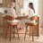 Swivel Brown Bar Stools Set of 3, 26" Upholstered Counter Height Bar Stools with Back and Wood Legs, Faux Leather Modern Barstools for Kitchen Counter-357890553-357890534