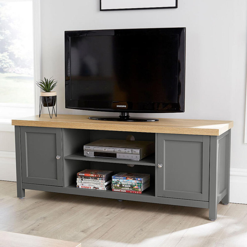 Spraggins 2 Door 36mm Thick Top Wide TV Stand Shelf Unit, Graphite/Oak