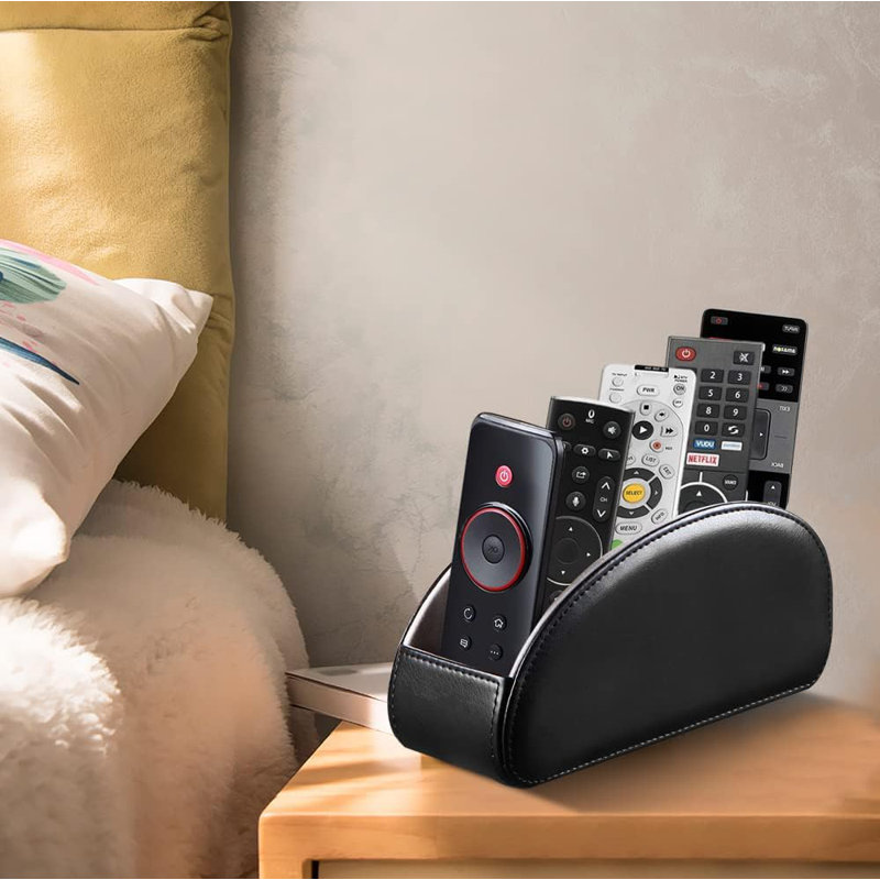 PU Leather Remote Control Holder with 5 Compartments - Storage Tray & Desktop Organizer for TV Remotes