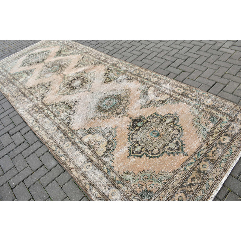 Tapis de couloir turc antique fait à la main en beige pour couloirs et couloirs - Design traditionnel anatolien