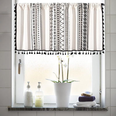Cotton Linen Boho Curtains With Tassels Black And Ivory Striped Curtains Valances For Windows Farmhouse Window Treatment