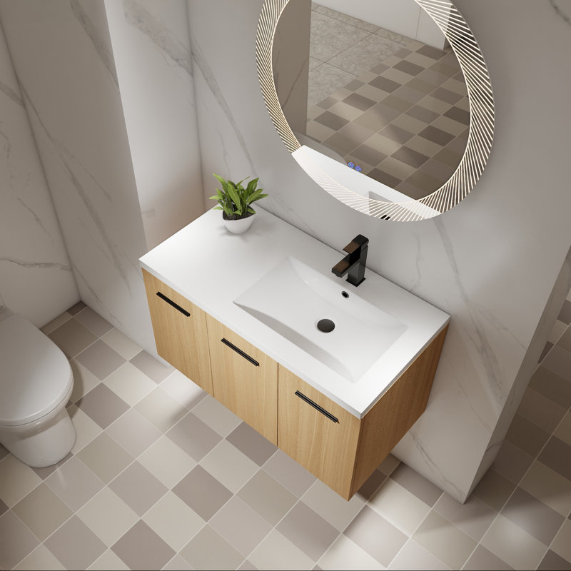 Meuble-lavabo mural 36 po avec lavabo intégré 36 po, 3 portes, Oui